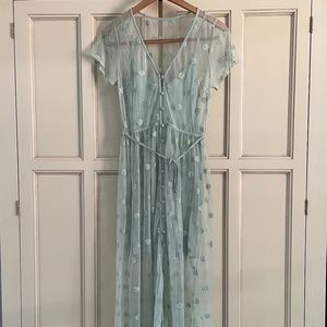 RARE Abercrombie Fitch A&F Mint Green Embroidered Floral Sheer Maxi Dress XS